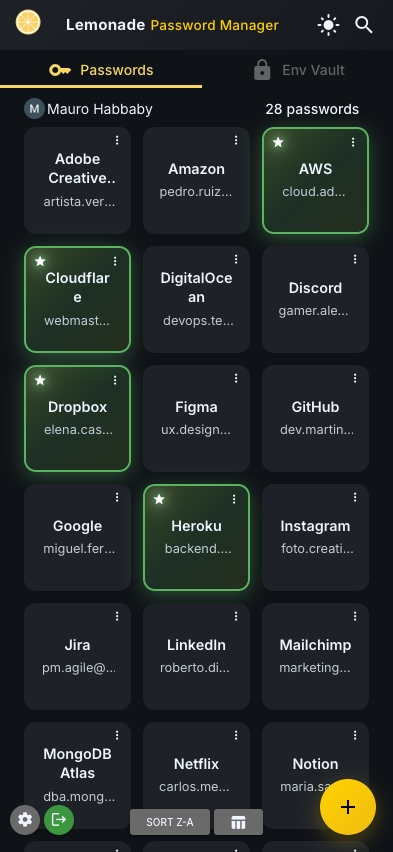Lemonade Password Manager - Beautiful grid view